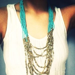 Turquoise & Gold beaded necklace